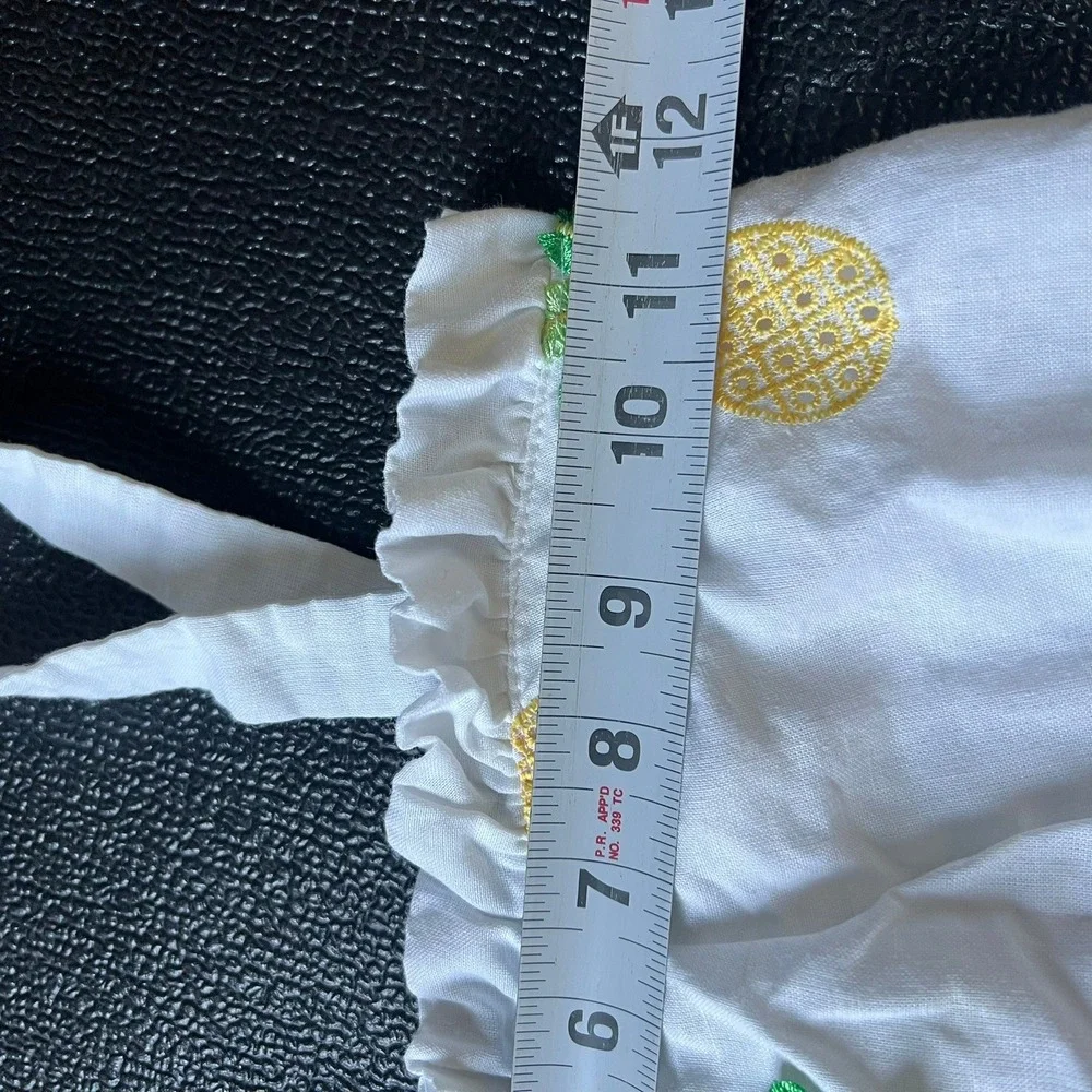 Janie and Jack Girls White Pineapple Embroidered Ramie Cotton Dress Size 6